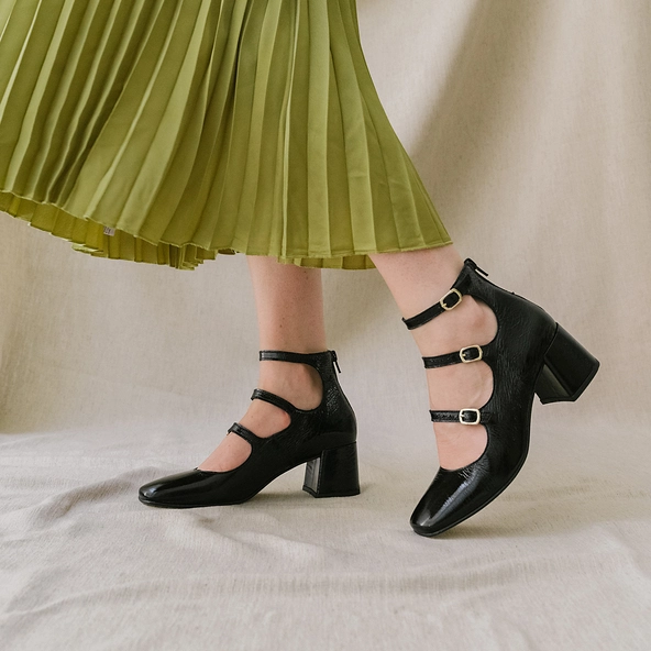 Babies à brides et talons en cuir brillant noir | ARENA | Jonak