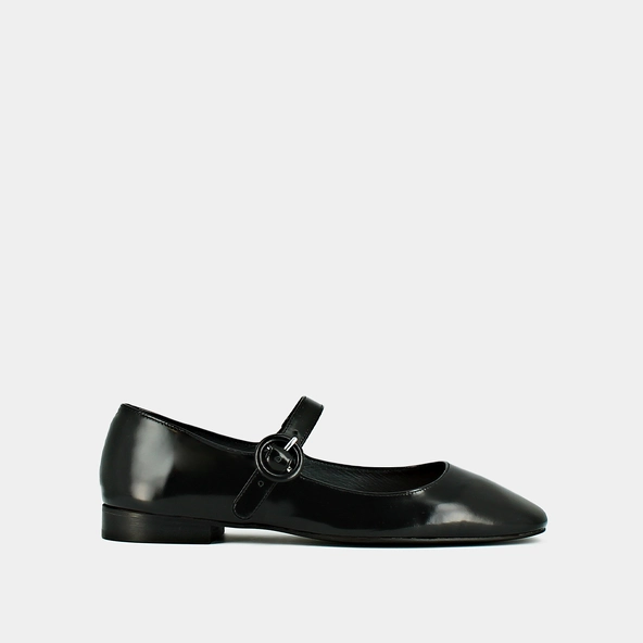 Ballerines à bouts carrés en cuir glacé noir | DAURINE | Jonak