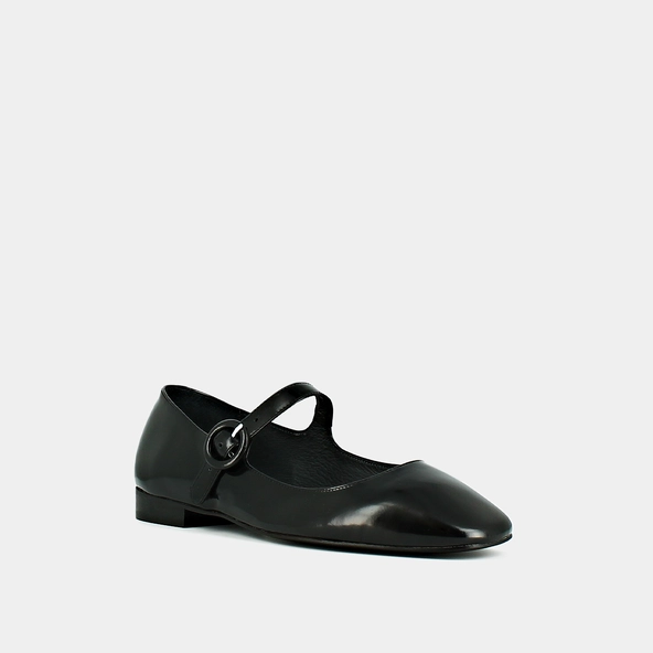 Ballerines à bouts carrés en cuir glacé noir | DAURINE | Jonak