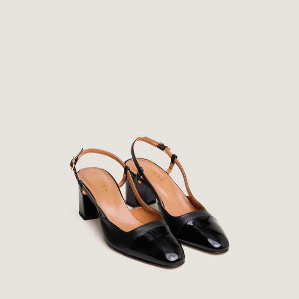 Slingbacks à talons en vernis et cuir noir | DHAPOP | Jonak