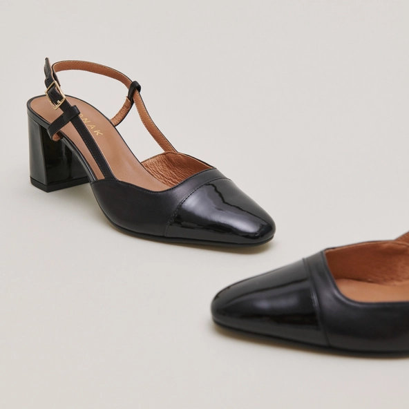 Slingbacks à talons en vernis et cuir noir | DHAPOP | Jonak