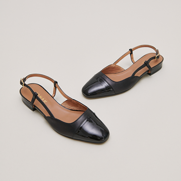 Ballerines ouvertes en vernis et cuir noir | DHAPOU | Jonak