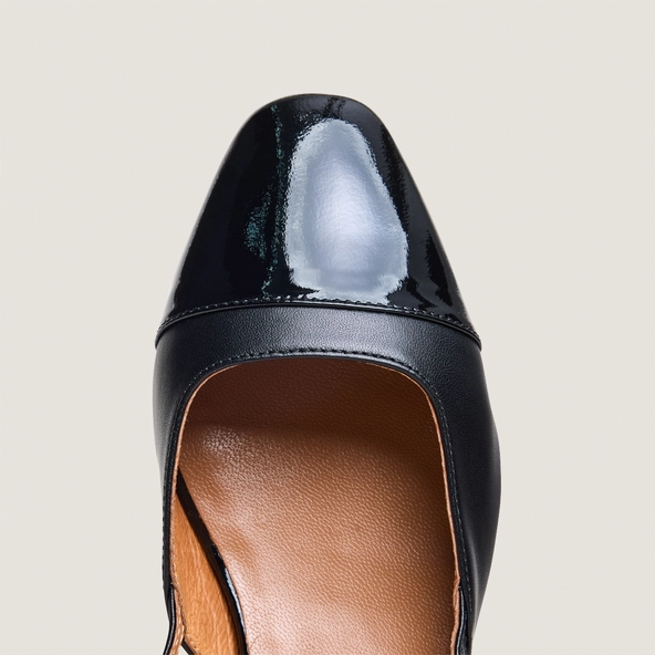 Ballerines slingbacks en vernis et cuir noir | DHAPOU | Jonak