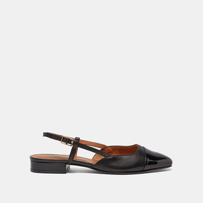 Ballerines ouvertes en vernis et cuir noir | DHAPOU | Jonak