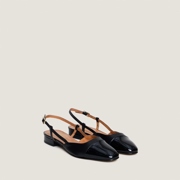 Ballerines slingbacks en vernis et cuir noir | DHAPOU | Jonak