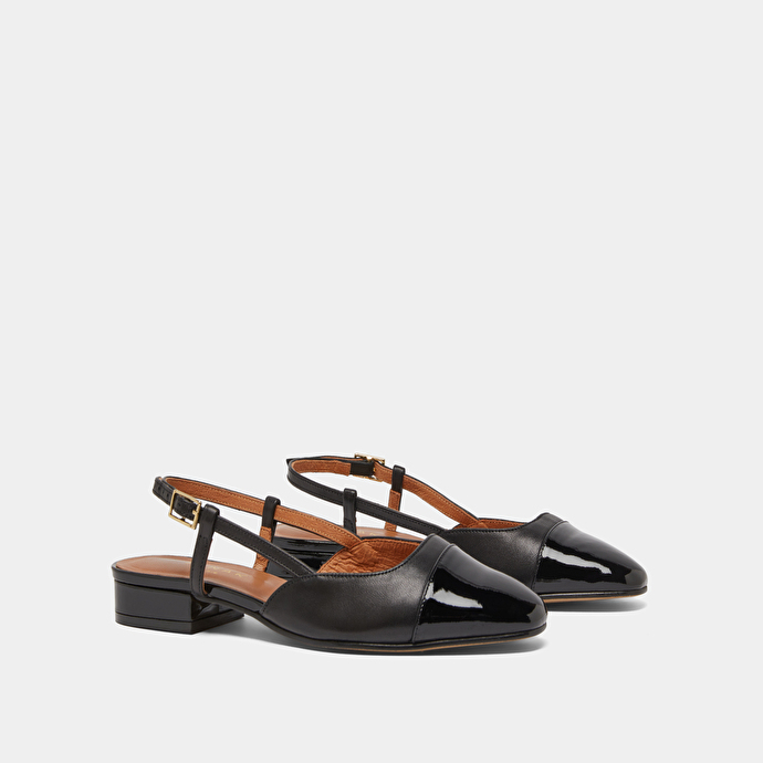 Ballerines ouvertes en vernis et cuir noir | DHAPOU | Jonak
