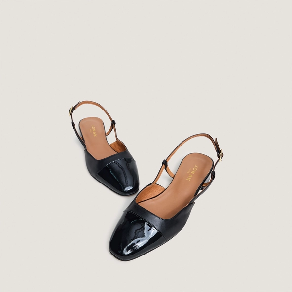Ballerines slingbacks en vernis et cuir noir | DHAPOU | Jonak