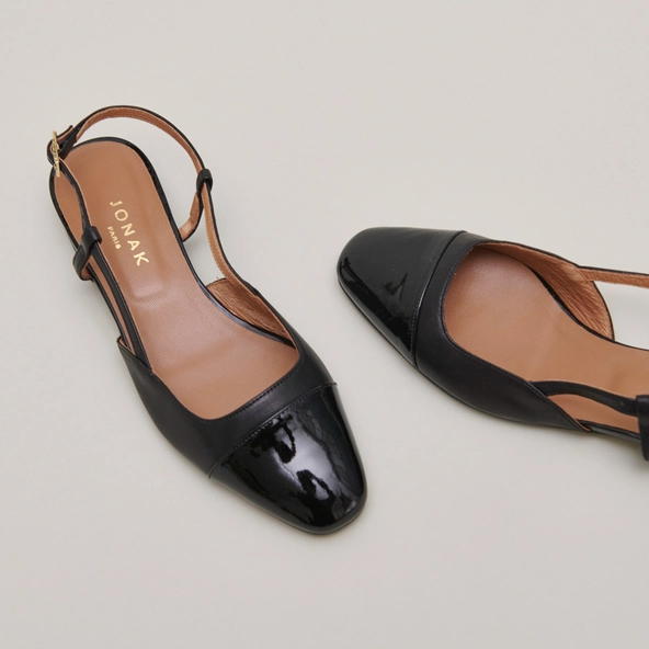 Ballerines slingbacks en vernis et cuir noir | DHAPOU | Jonak