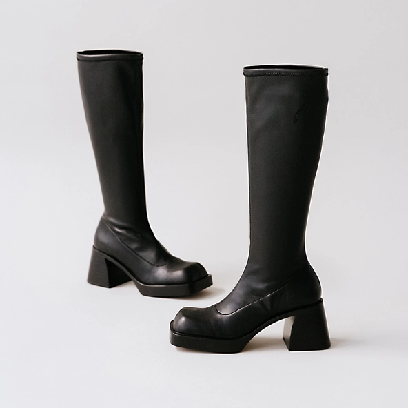 Bottes hautes à bouts carrés en textile noir | BALLOT | Jonak