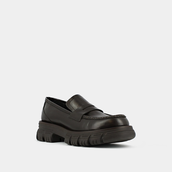 Mocassins à semelles crantées en cuir glacé marron | DIAQ | Jonak