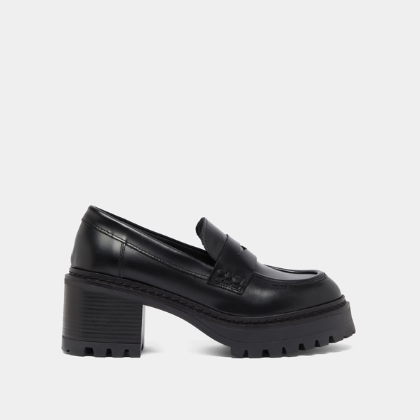 Mocassins à talons et semelles crantées.... en cuir glacé noir | RHUM | Jonak