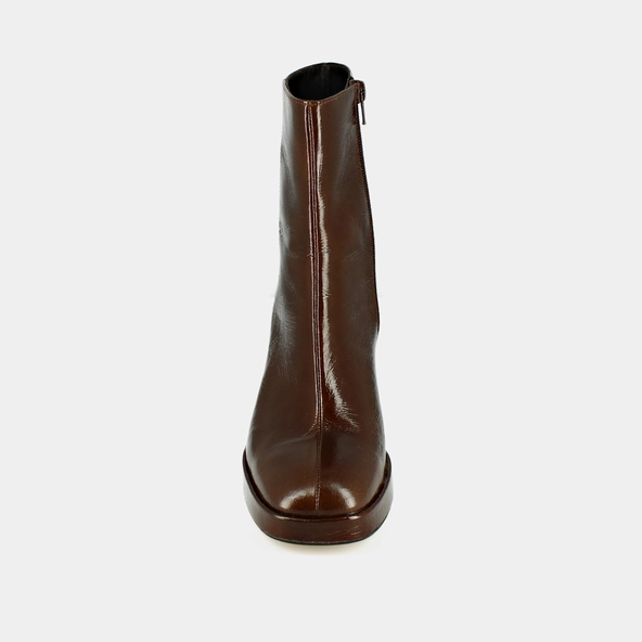 Bottines à plateformes et bouts carrés en cuir brillant marron | VORIS | Jonak