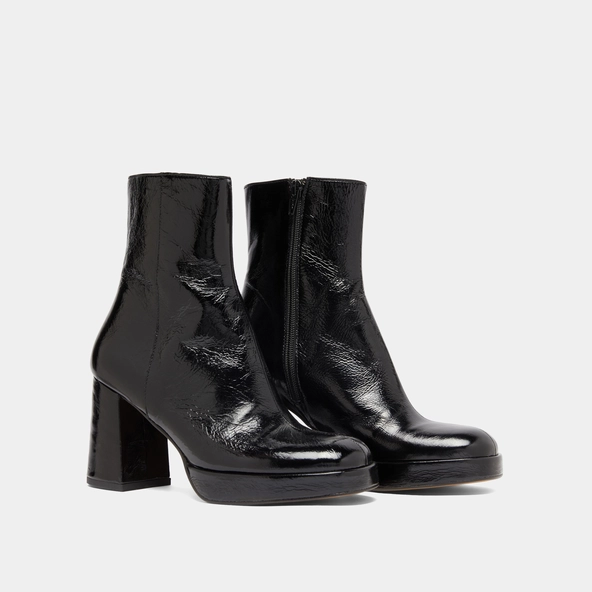 Bottines &agrave; plateformes et bouts carr&eacute;s en cuir brillant noir | VORIS | Jonak