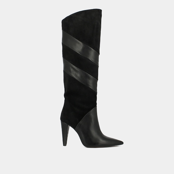 Bottes hautes à bouts pointus en cuir et croute noir | BIAGGIO | Jonak