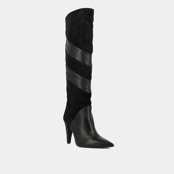 Bottes hautes à bouts pointus en cuir et croute noir | BIAGGIO | Jonak