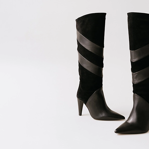 Bottes hautes à bouts pointus en cuir et croute noir | BIAGGIO | Jonak