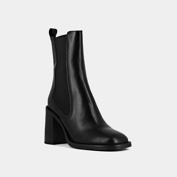 Bottines à talons et bouts carrés en cuir noir | DALLANT | Jonak