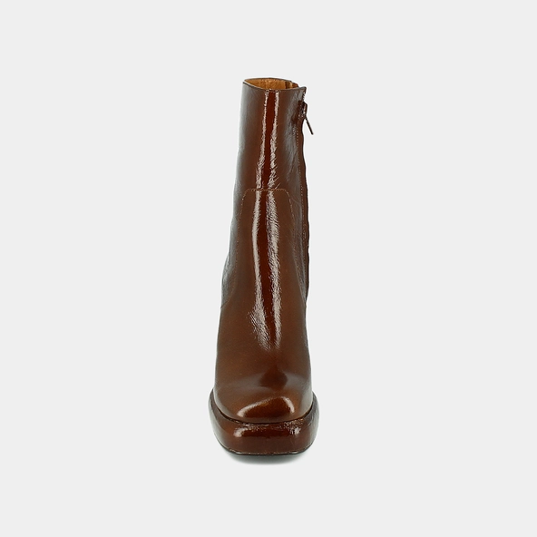 Bottines à plateformes et bouts carrés en cuir brillant marron | DENA | Jonak