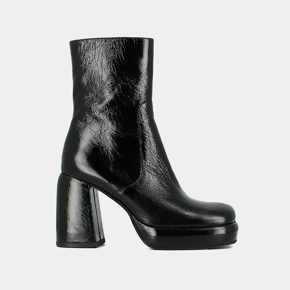 Bottines à plateformes et bouts carrés en cuir brillant noir | DENA | Jonak