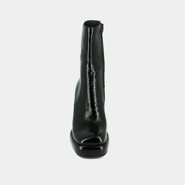 Bottines à plateformes et bouts carrés en cuir brillant noir | DENA | Jonak