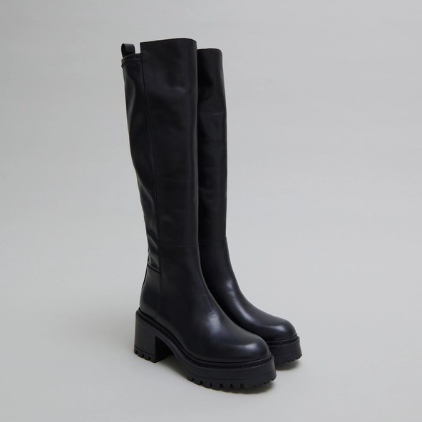 Bottes à semelles crantées en cuir et stretch noir | RASTA | Jonak
