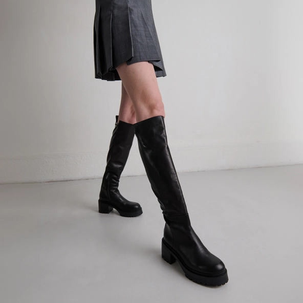 Bottes à semelles crantées en cuir et stretch noir | RASTA | Jonak