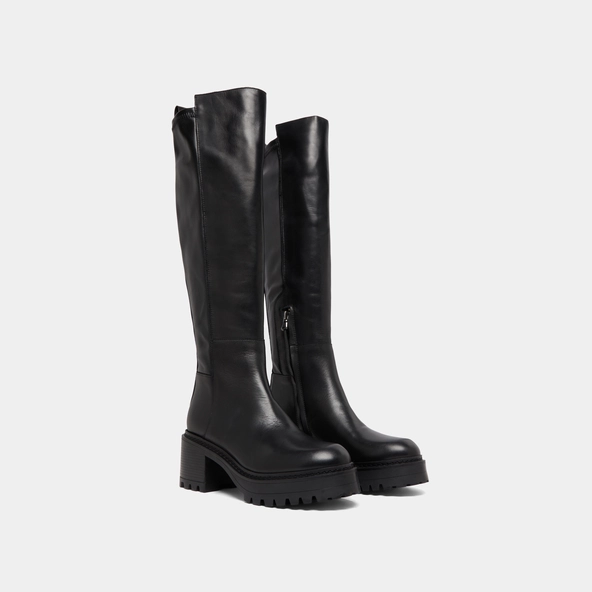 Bottes à semelles crantées en cuir et stretch noir | RASTA | Jonak