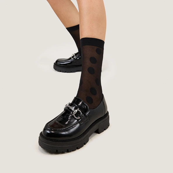 Mocassins &agrave; mors et semelles crant&eacute;es en vernis pliss&eacute; noir | ANTON | Jonak
