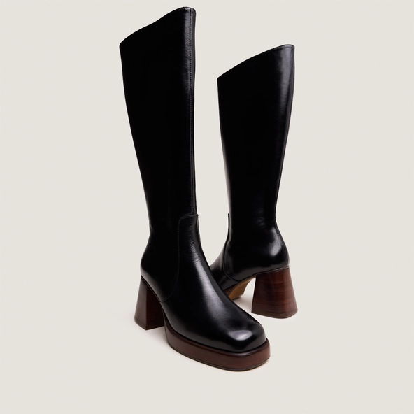 Bottes à plateformes en cuir vieilli noir taille mollet M | BETINA | Jonak