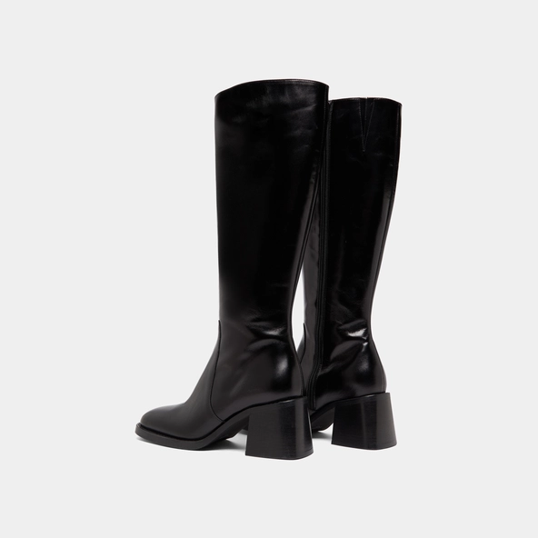 Bottes à talons épais et bouts carrés en cuir noir | DIOU | Jonak
