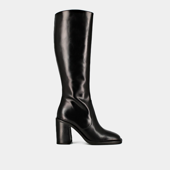 Bottes à talons et bouts carrés en cuir noir | DALLE | Jonak