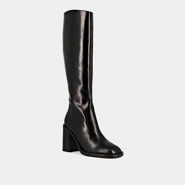 Bottes à talons et bouts carrés en cuir noir | DALLE | Jonak