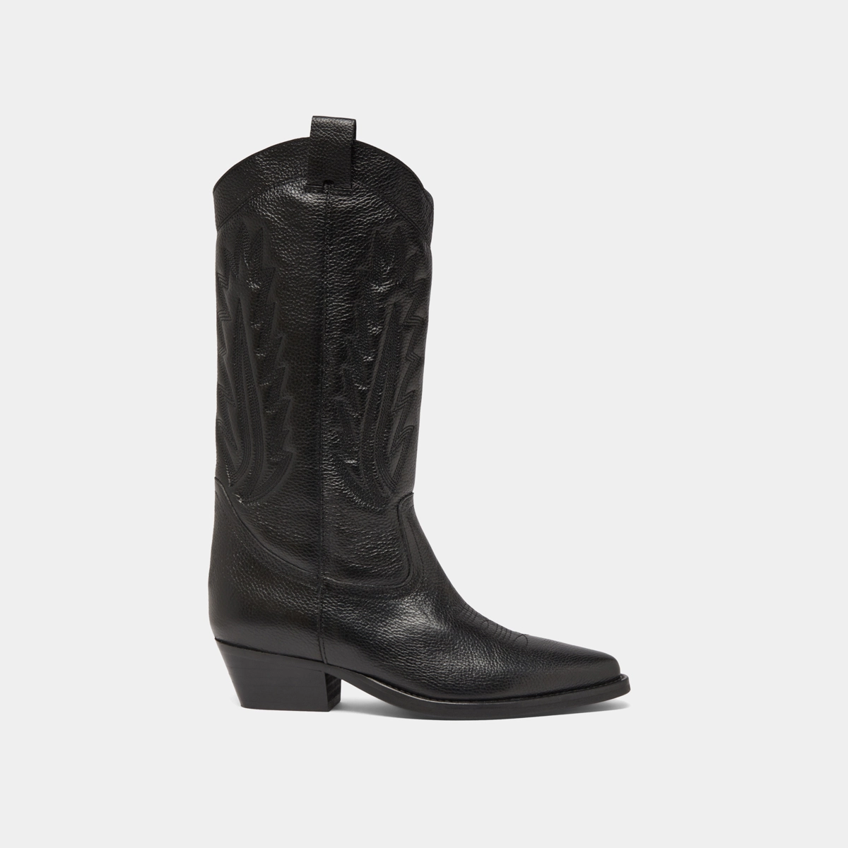 Bottes &agrave; bouts pointus et surpiqures apparentes en cuir grain&eacute; noir | DELEA | Jonak
