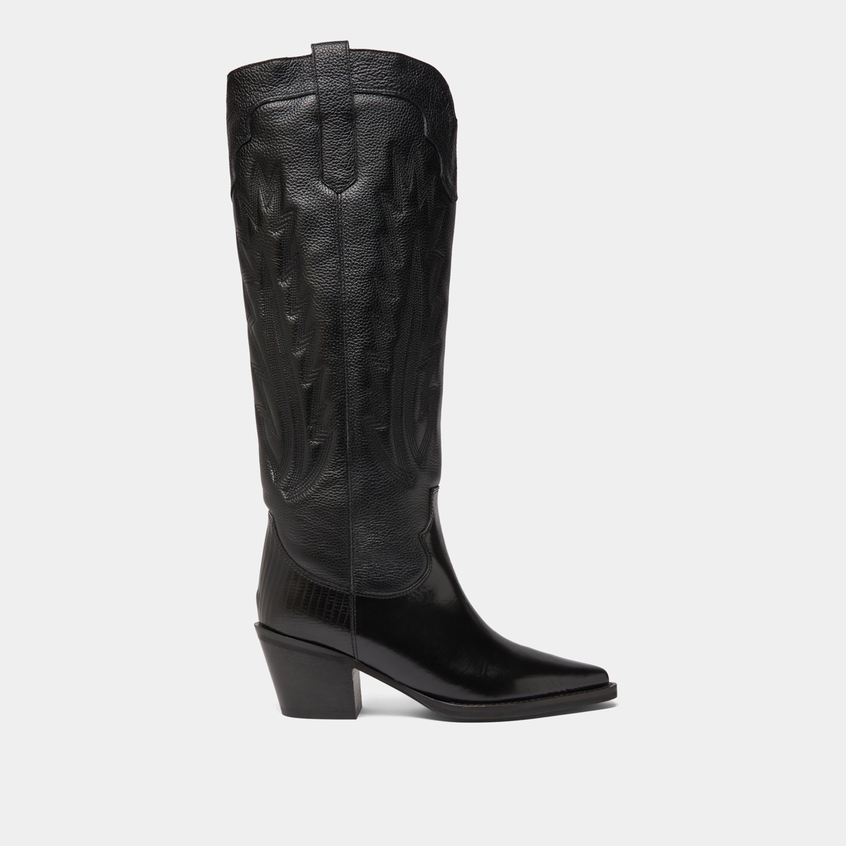Bottes à talons épais et surpiqures apparentes en cuir grainé noir | DILO | Jonak