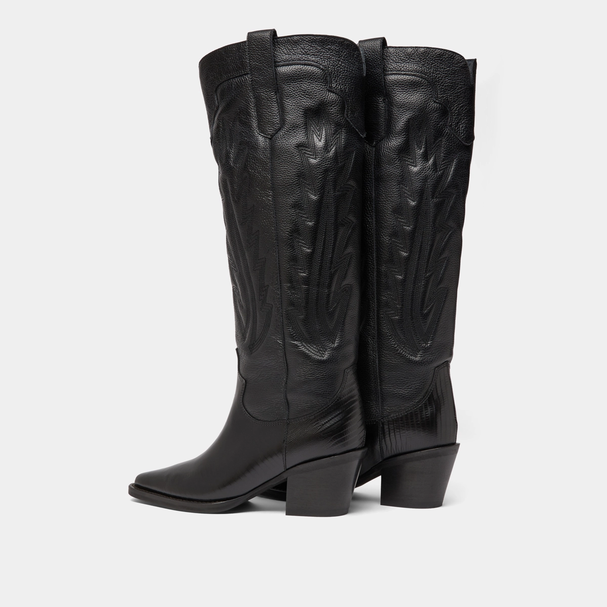 Bottes à talons épais et surpiqures apparentes en cuir grainé noir | DILO | Jonak