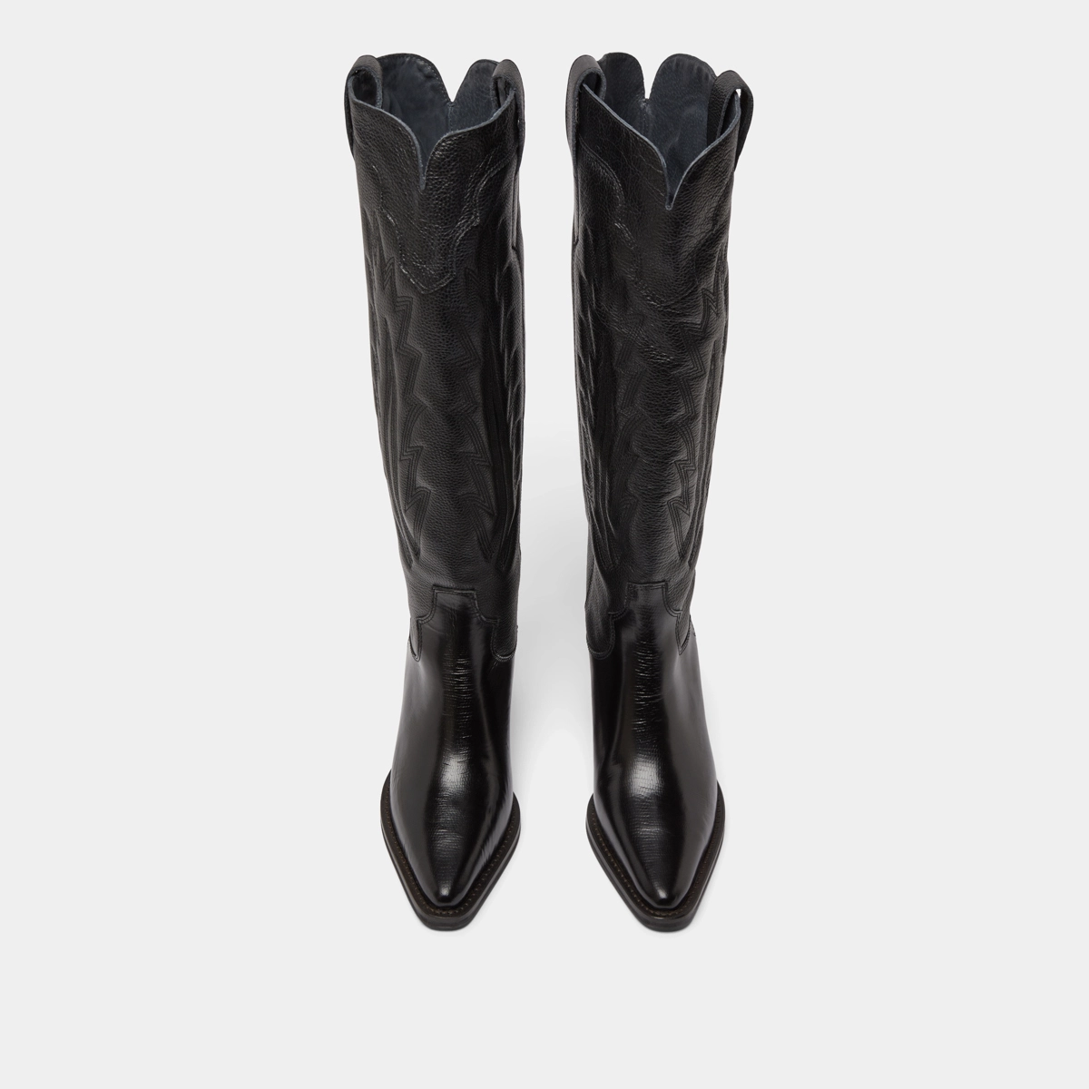 Bottes à talons épais et surpiqures apparentes en cuir grainé noir | DILO | Jonak