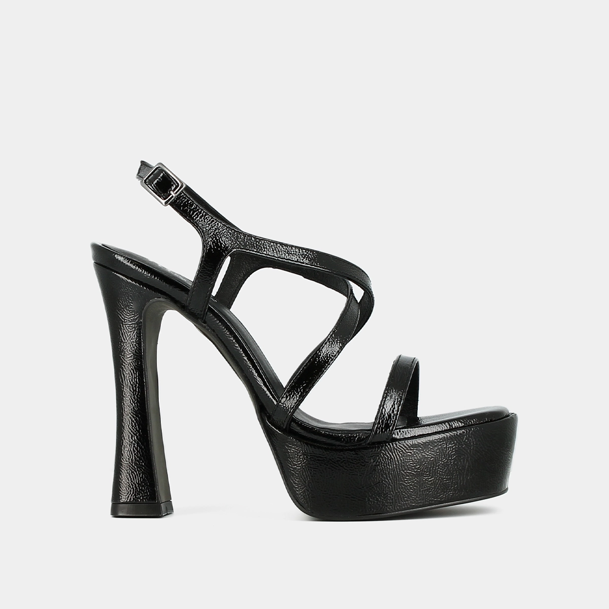 Sandales &agrave; plateformes et brides crois&eacute;es en cuir pliss&eacute; noir | BOECIA | Jonak