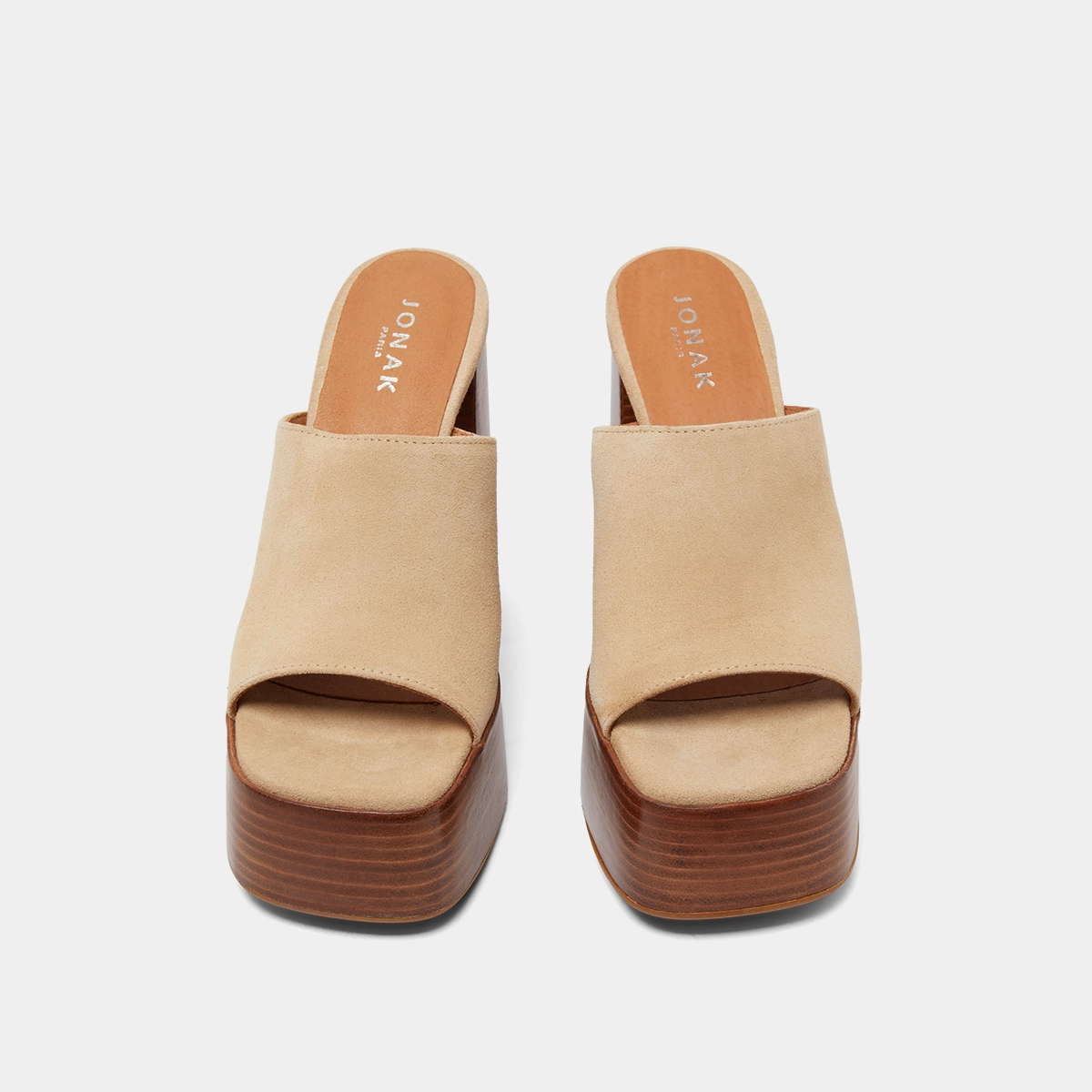 Mules à talons et bouts ouverts en croûte beige | BEATRICE | Jonak