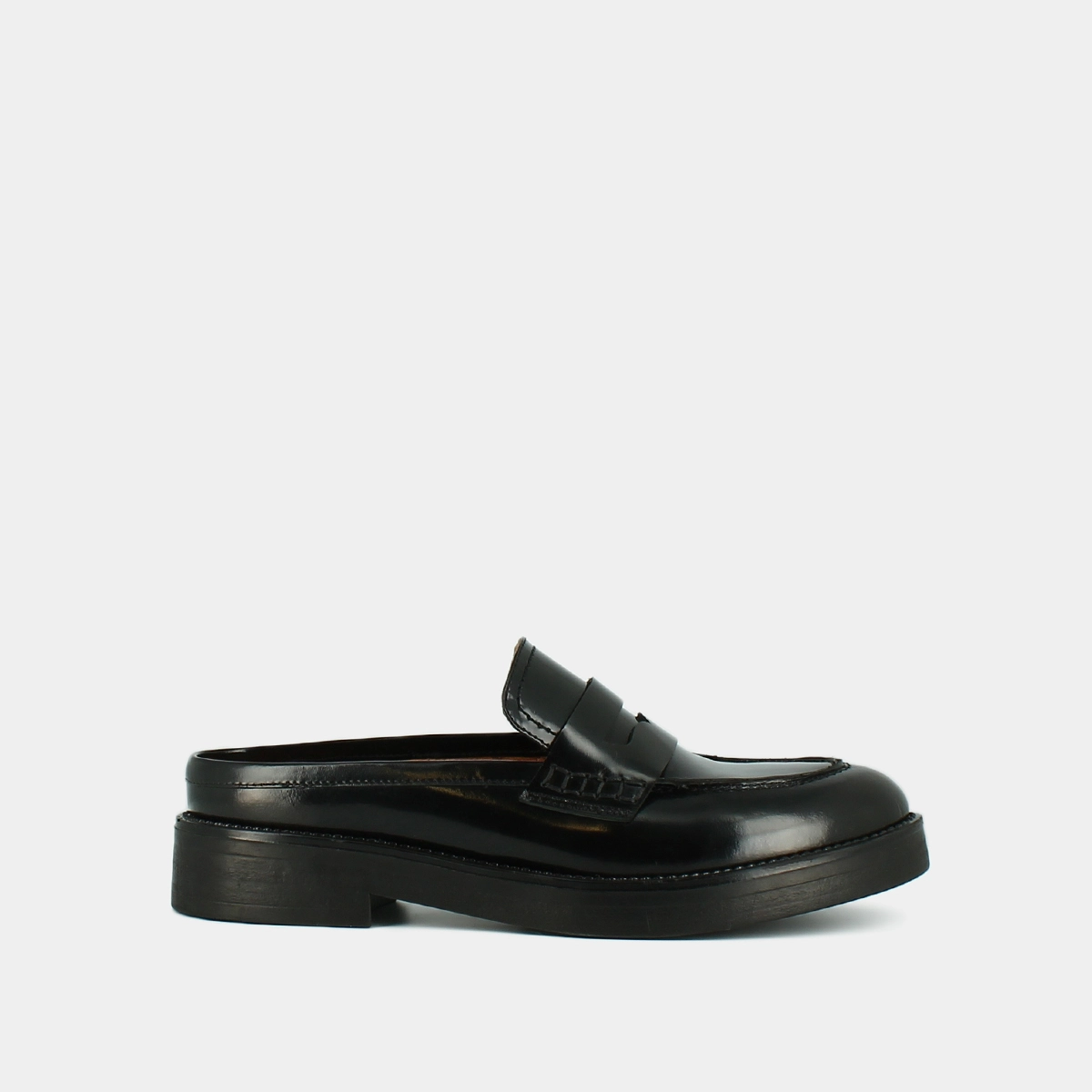 Mocassins à bouts ronds et surpiqûres en cuir glacé noir | ALISE | Jonak
