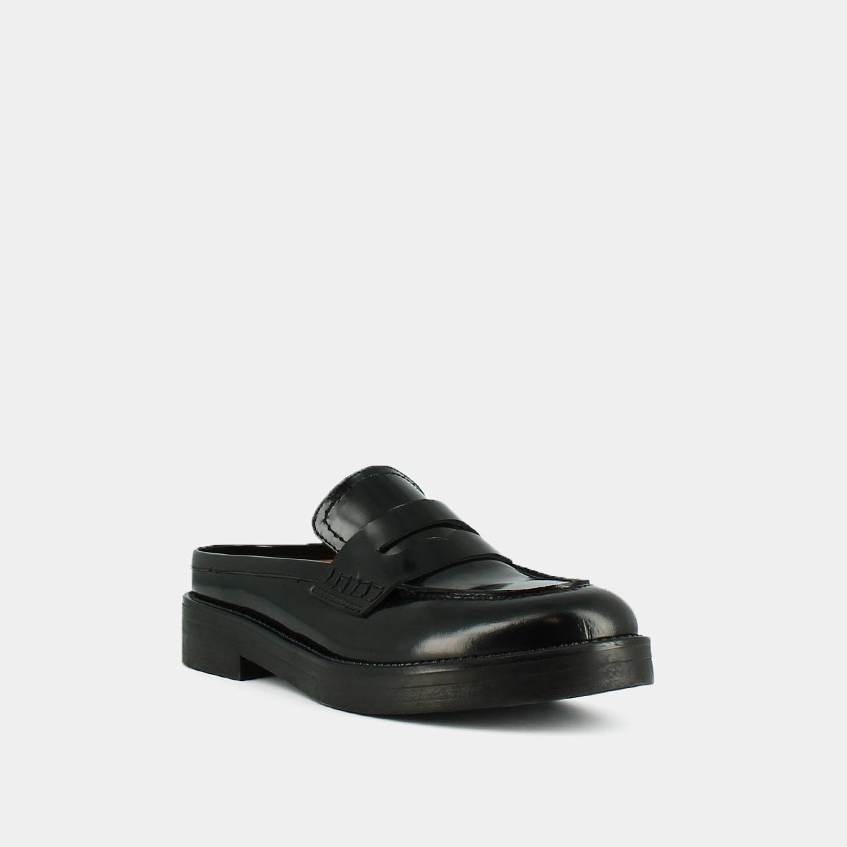Mocassins à bouts ronds et surpiqûres en cuir glacé noir | ALISE | Jonak