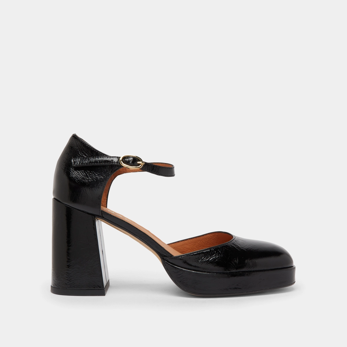 Babies &agrave; talons et bouts carr&eacute;s en cuir brillant noir | VERO | Jonak