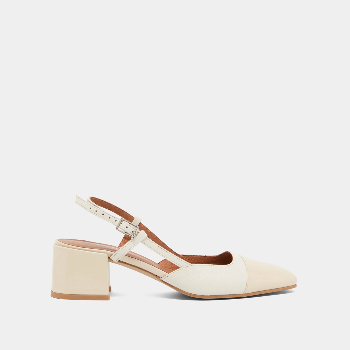 Slingbacks &agrave; petits talons en vernis et cuir &eacute;crus | DHAPOPY | Jonak