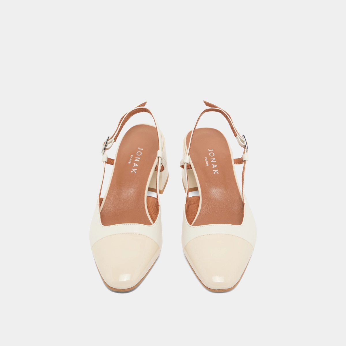 Slingbacks &agrave; petits talons en vernis et cuir &eacute;crus | DHAPOPY | Jonak