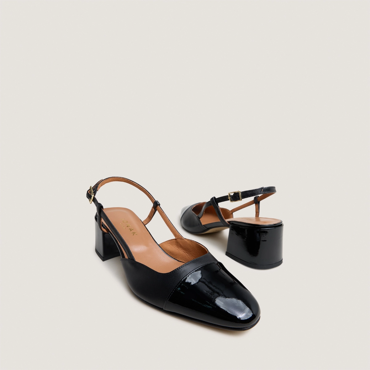 Slingbacks à petits talons en vernis et cuir noirs | DHAPOPY | Jonak