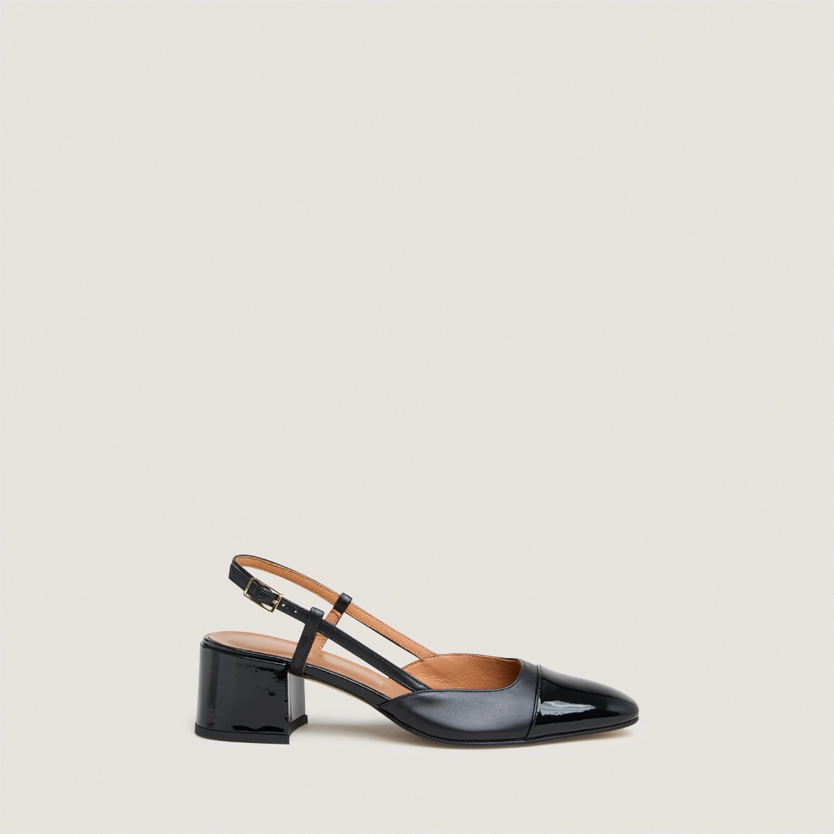 Slingbacks à petits talons en vernis et cuir noirs | DHAPOPY | Jonak