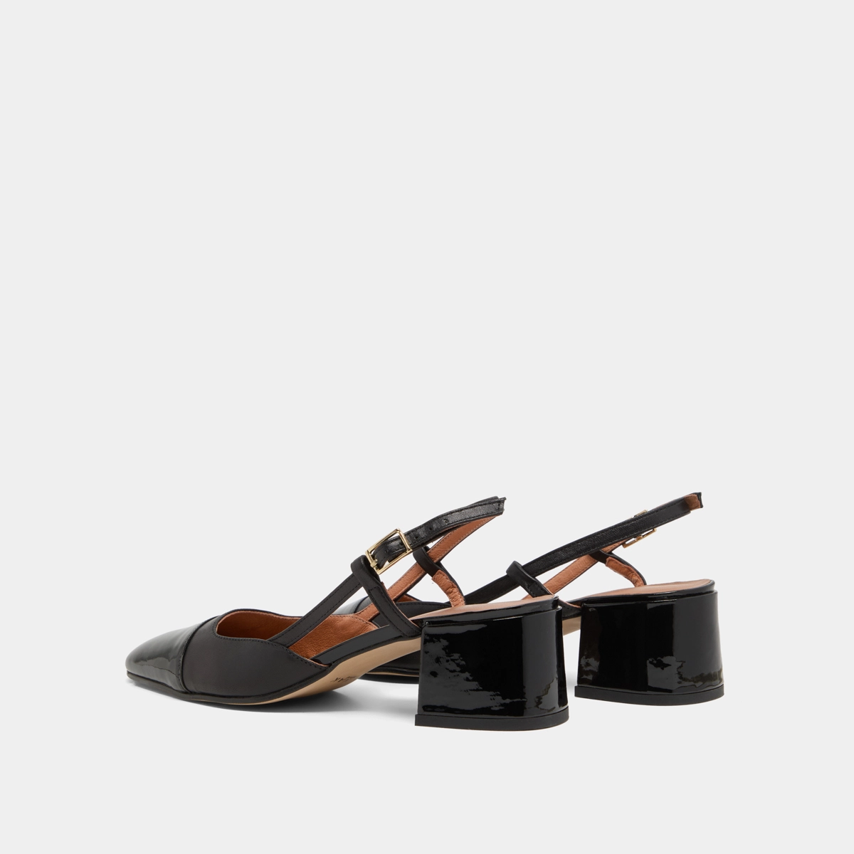 Slingbacks à petits talons en vernis et cuir noirs | DHAPOPY | Jonak