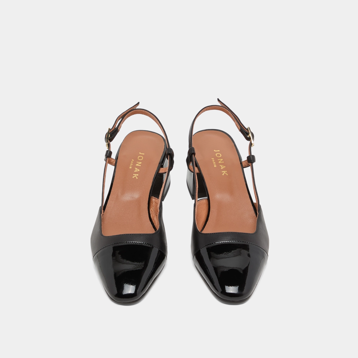 Slingbacks à petits talons en vernis et cuir noirs | DHAPOPY | Jonak