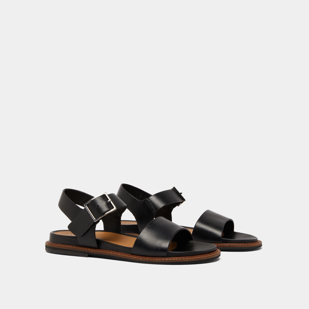 Sandales à brides et bouts ouverts en cuir noir | ACCO | Jonak