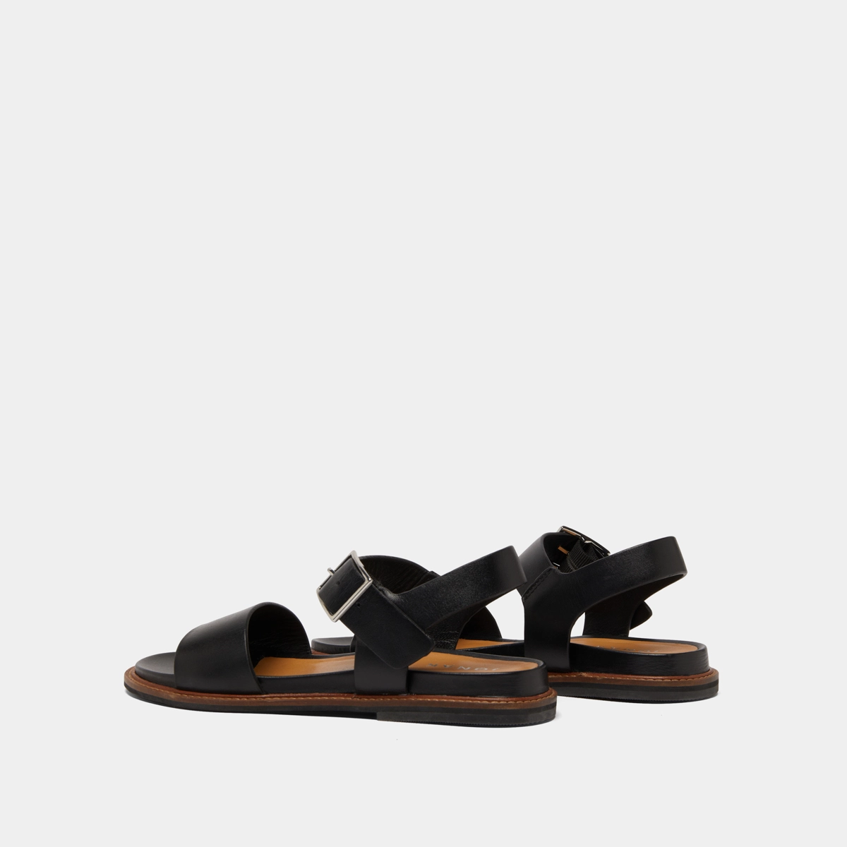 Sandales à brides et bouts ouverts en cuir noir | ACCO | Jonak