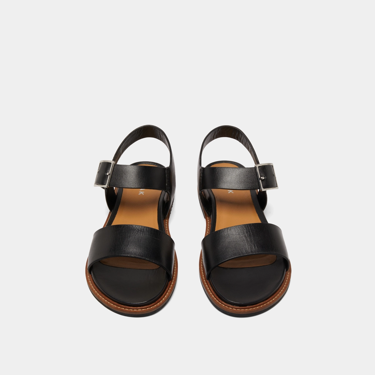Sandales à brides et bouts ouverts en cuir noir | ACCO | Jonak